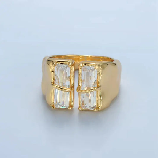 24K Gold Filled Double Baguette Cz Signet Wrap Ring