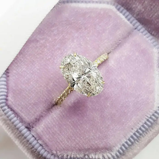 3.00 Carat Crushed Ice Oval Moissanite Hidden Halo Ring